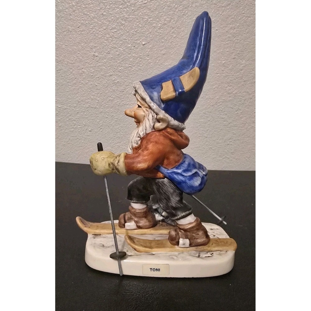 Goebel  Gnome Toni The Skier Wood Co Boy Germany Figure Statue With Ski Poles